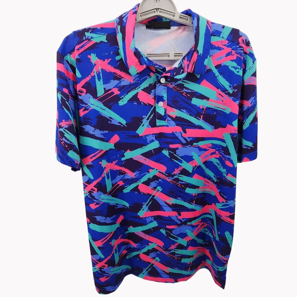 Yatta Golf Mens Medium Green Abstract Print Performance Stretch Polo Shirt